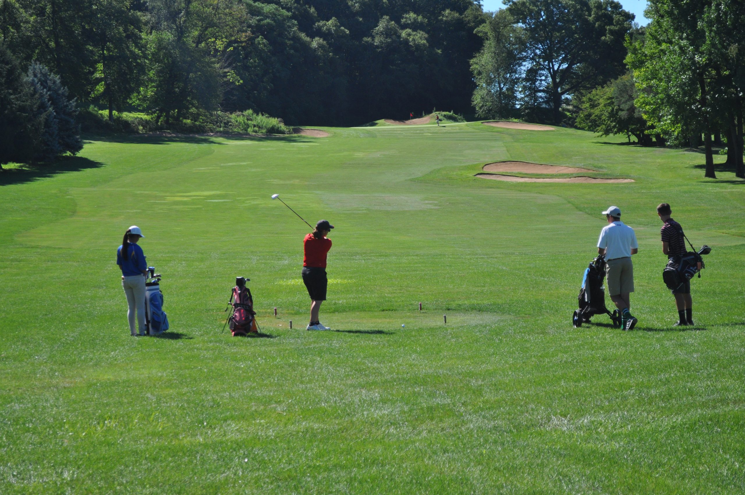 Saucon Valley senior golfer Sophia Israel teeing off in the Panthers home opener at Silver Creek.