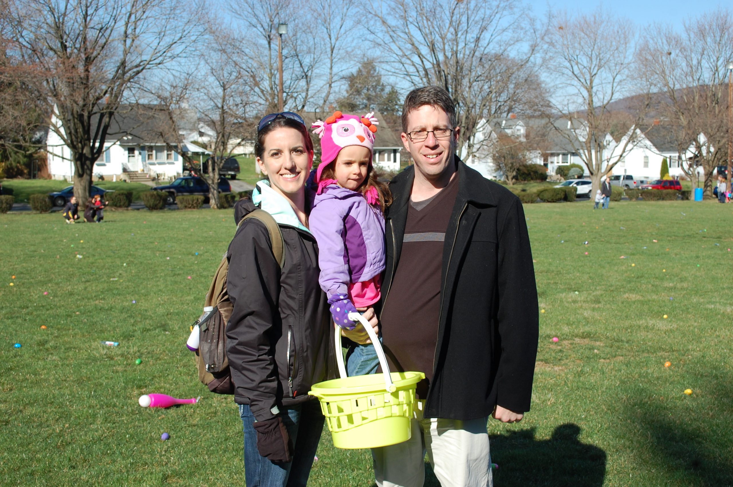 Former Hellertown residents Lisa and Kyle Kichline traveled from Macungie with their daughter Lauren to attend this year's borough egg hunt.
