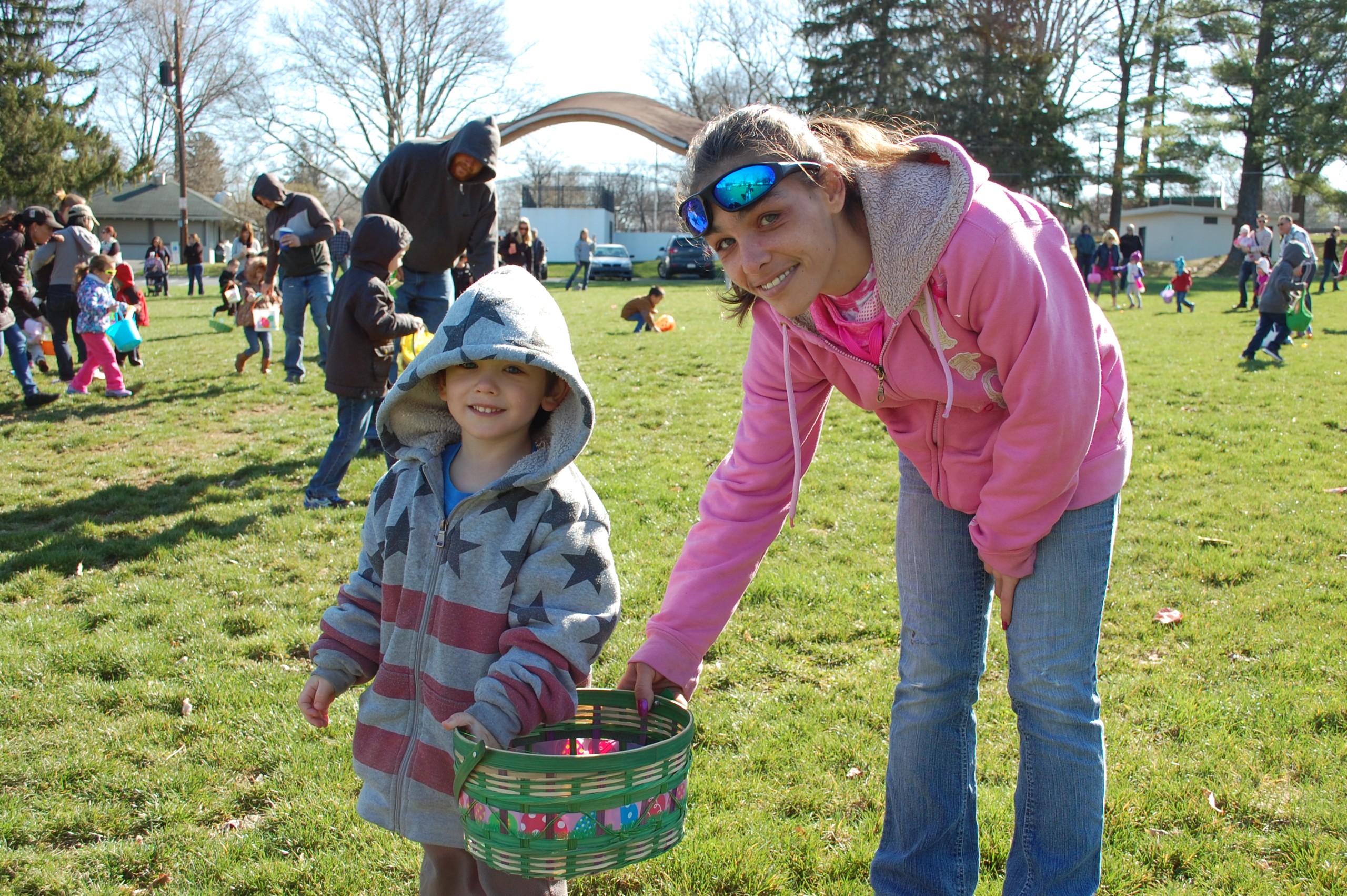 Tighe Transue and his mother Shannon, both of Hellertown, scurry to pick up a remaining egg or two.