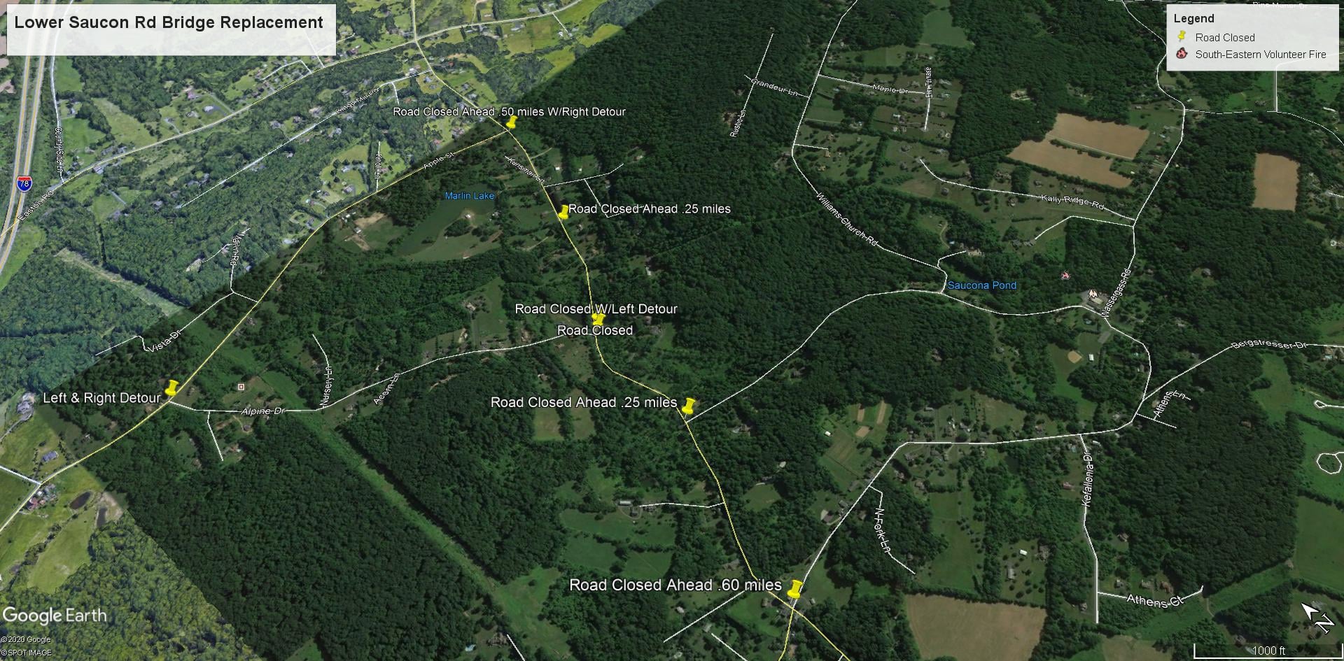 Lower Saucon Bridge Closed