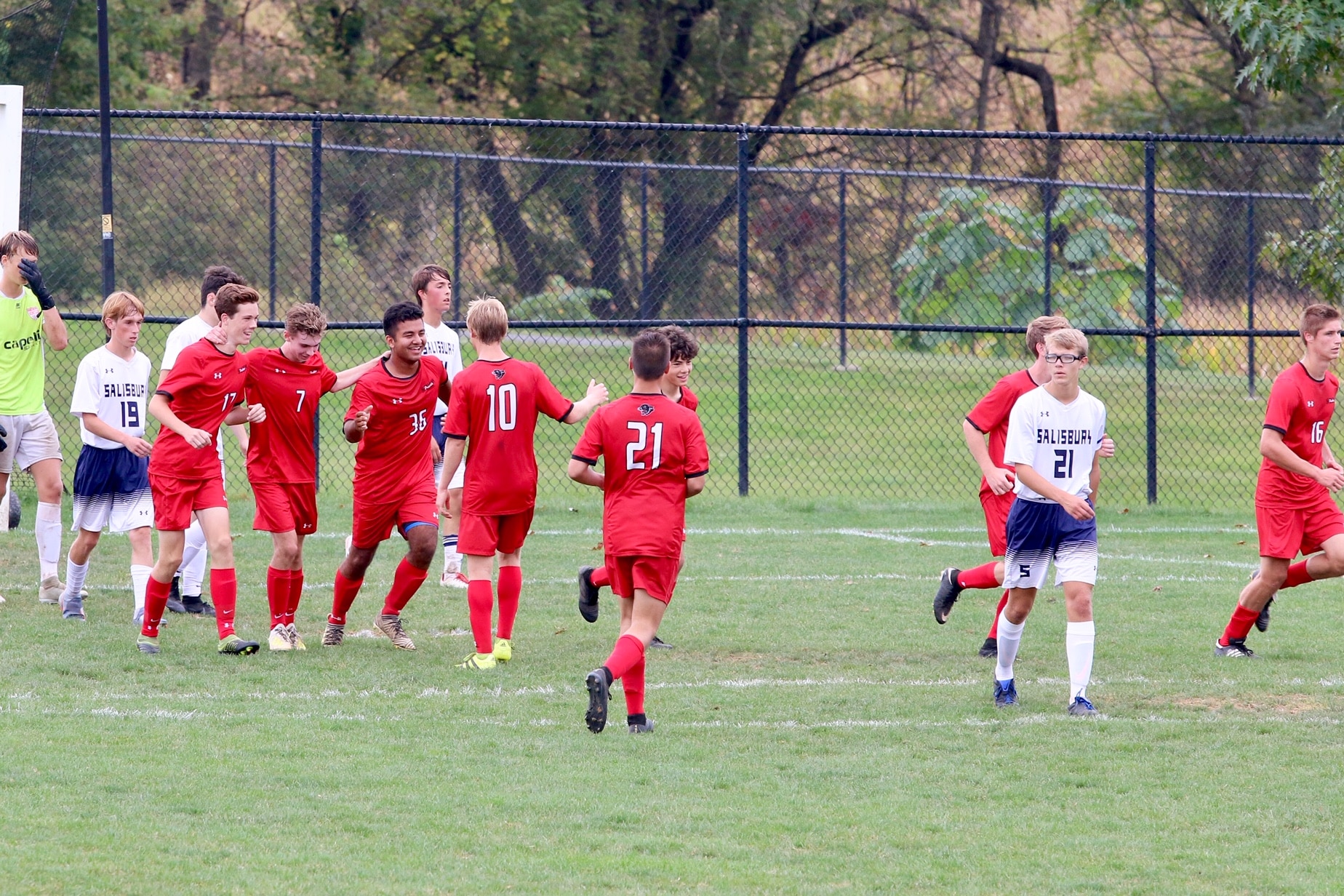 Monem celebrates senior goal soccer