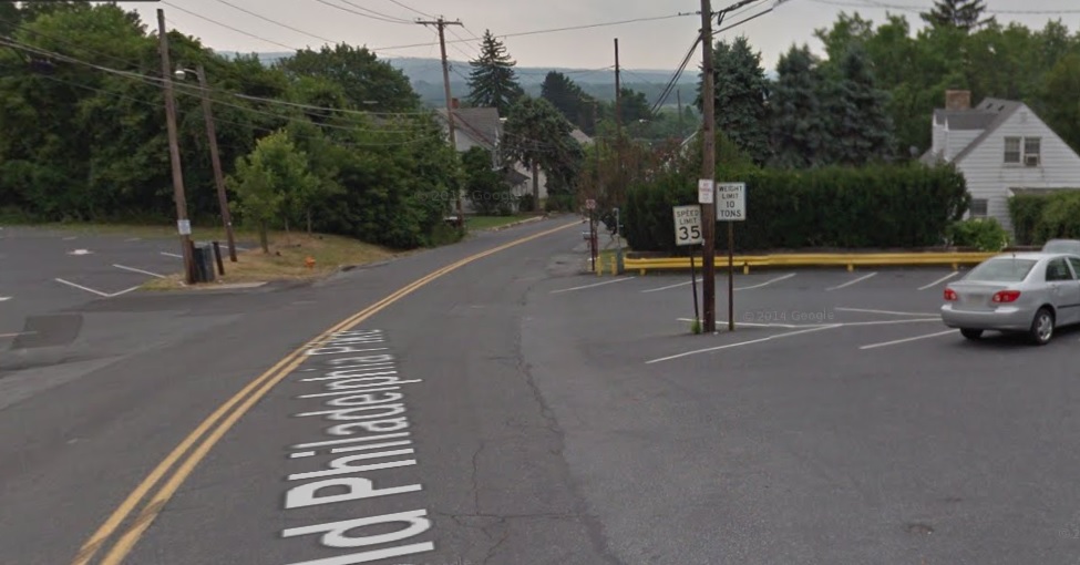The parking lot next to Old Philadelphia Pike at Yianni's Taverna in Lower Saucon Township