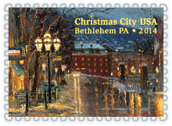 The 2014 Christmas City Seal was designed by Bethlehem artist Sergei Yaralov to reflect the theme, "A Candle in Every Window." Sales of the Seal help fund Bethlehem's beloved holiday lighting and decorations.
