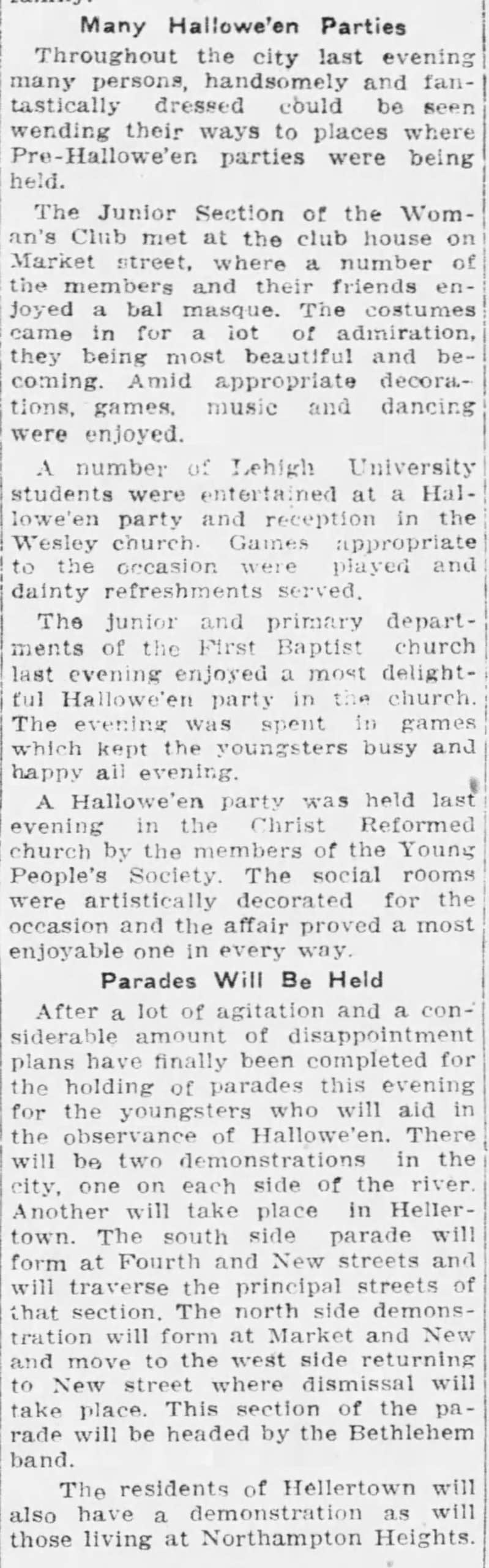 The_Morning_Call 1922 Halloween History