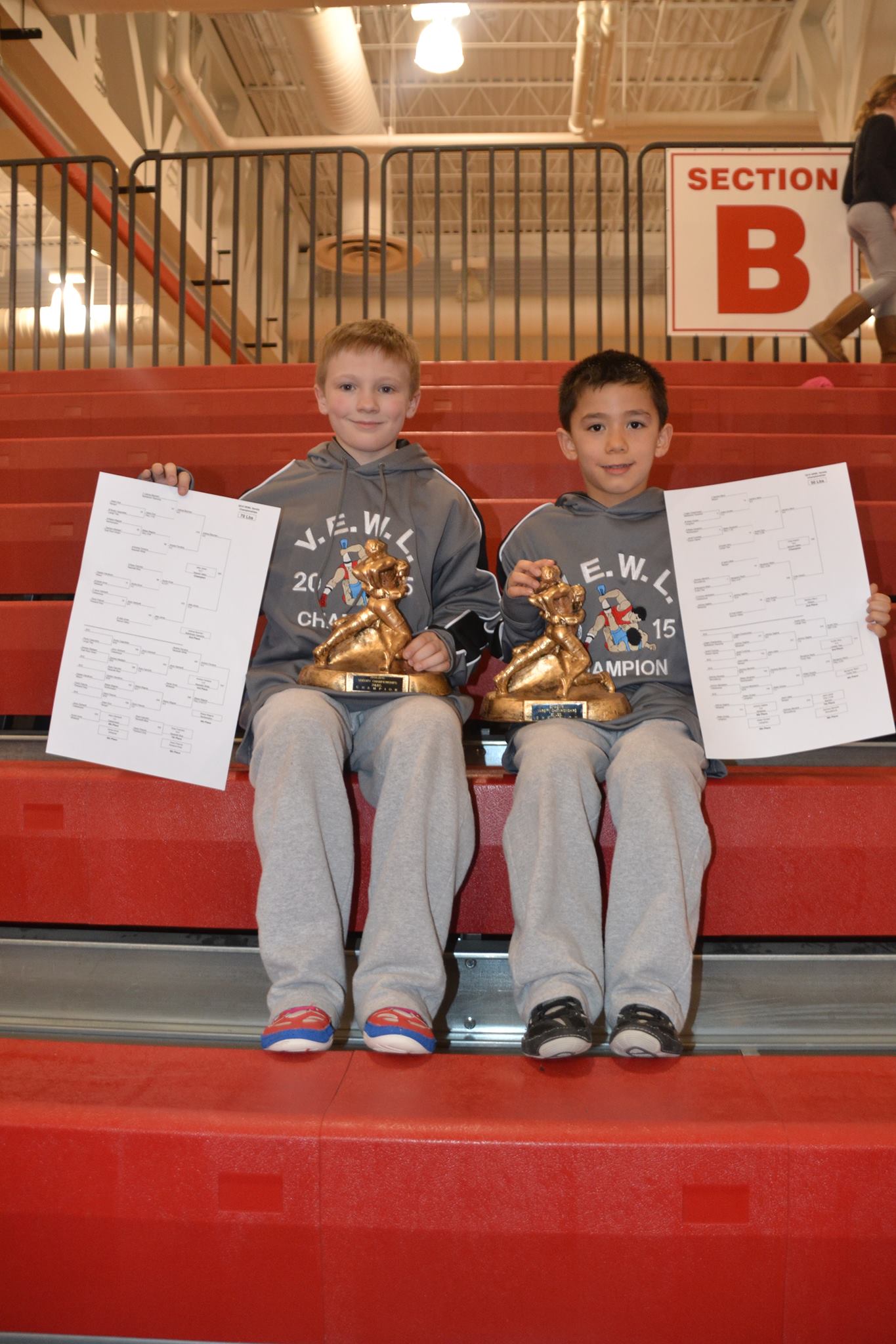 V.E.W.L. Varsity champs Jake Jones (70) and Cole Hubert (50).