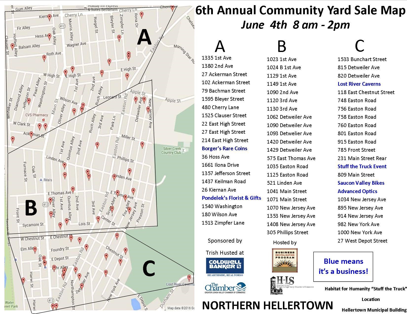The map of yard sales on the north side of Hellertown.
