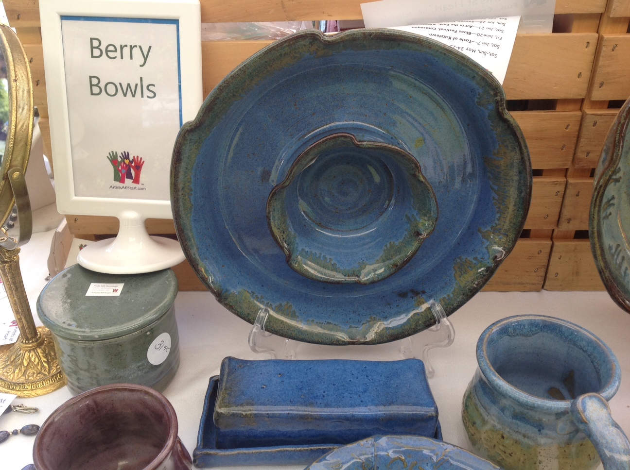 Handcrafted pottery for sale at the Saucon Valley Farmers' Market in Hellertown.