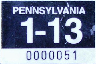 A Pennsylvania vehicle registration sticker. Registration stickers will become a thing of the past in the Keystone state on Dec. 31, 2016.